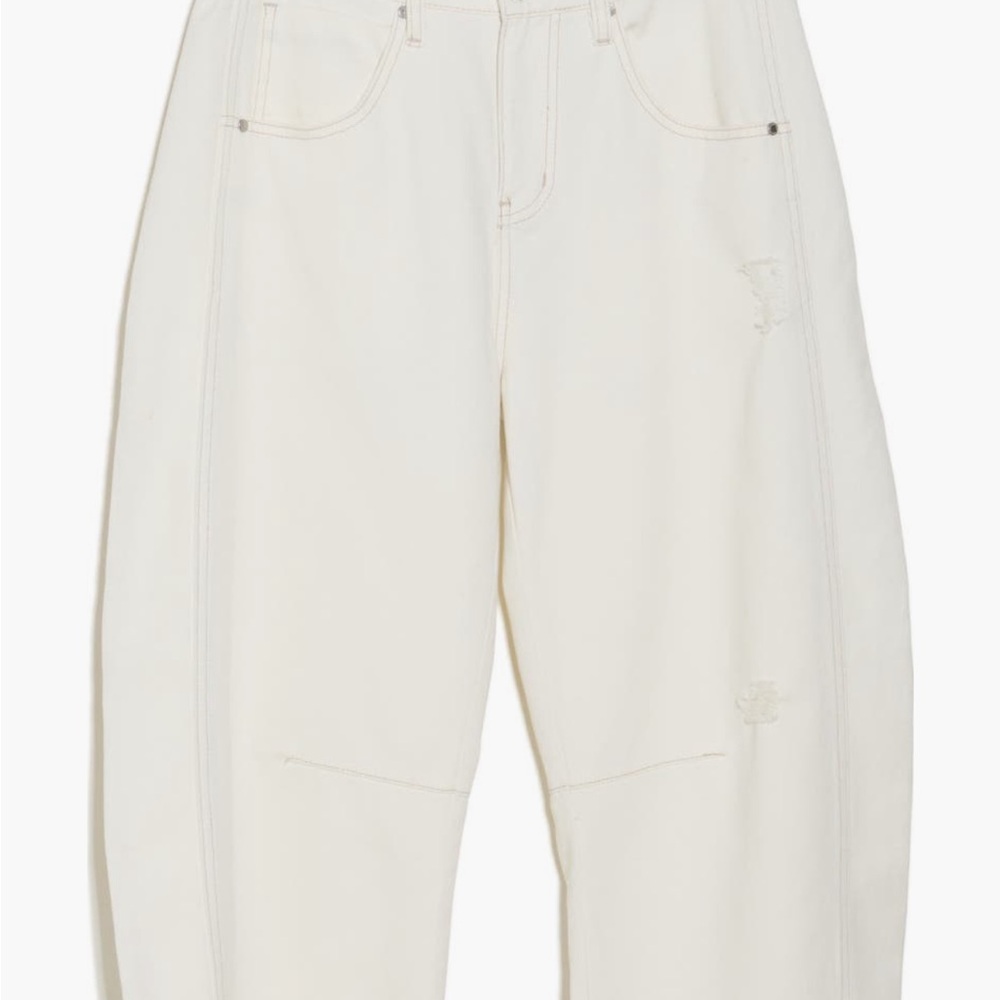 Stylish Cream Pants - Low Loose Barrel Leg Jeans